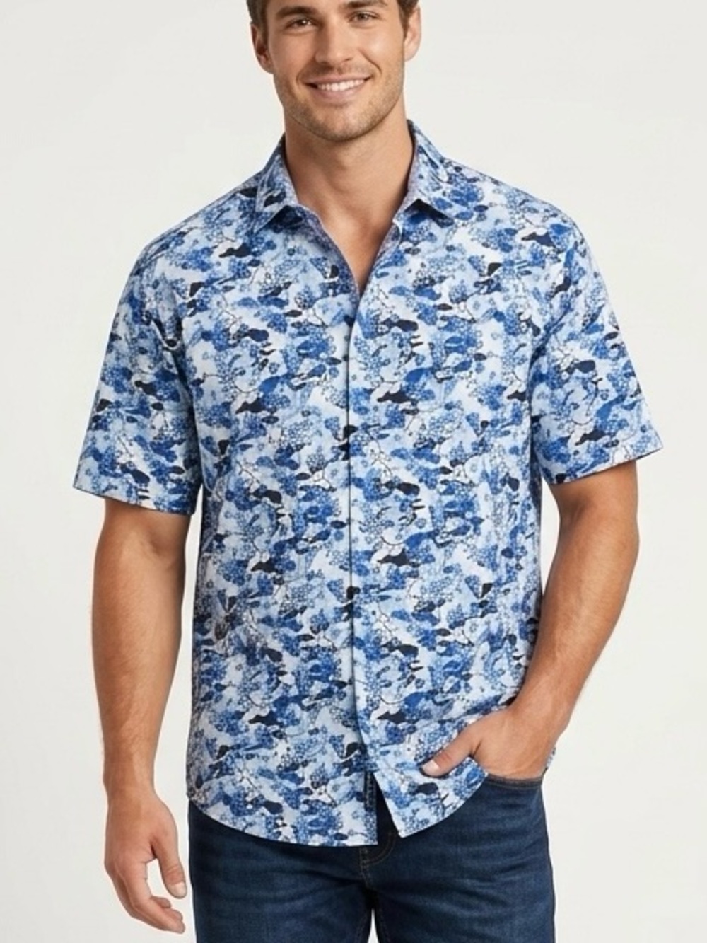 Robert Graham Men's 2XL Blue Abstract Short Sleeve Button-Down Coastal Shirt
